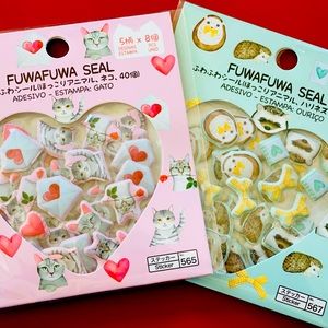 🌻 Kawaii Cat and Hedgehog Puffy Seal Stickers 🌻